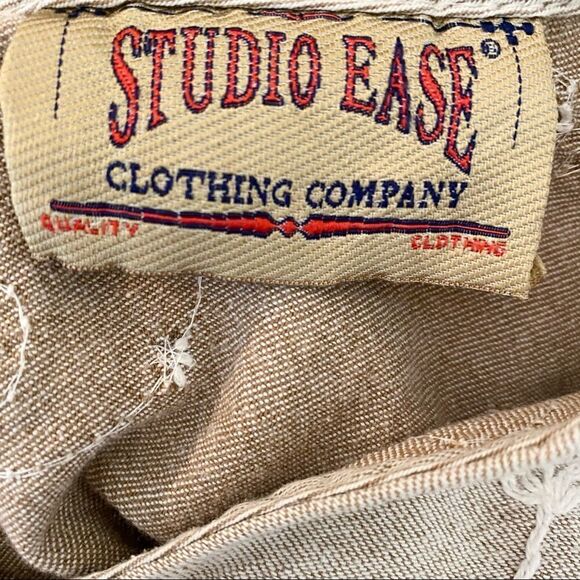 Vintage Studio Ease Tan Cotton Embroidered Sleeveless Dress Jumper Cottagecore - Picture 6 of 7